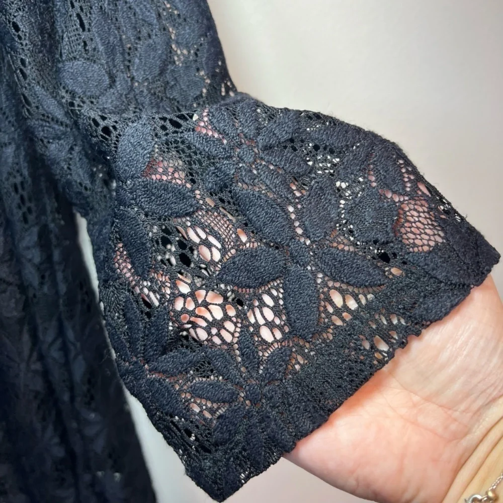J. Valid Floral Crochet Lace Tunic Swim Cover Up Dress Black Vacation  NEW Large